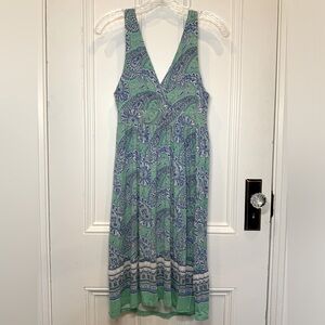 Old Navy V Neck Crossover Green Paisley Summer Dress - Size M